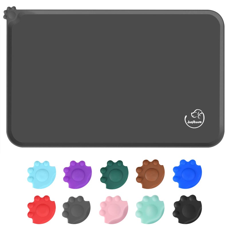 Juqiboom Silicone Waterproof Dog Cat Pet Feeding Mats, Non Slip, Easy Clean Pet Dog Cat Bowl Mats Placemat (18.5" x 11.5") Grey - Image 1